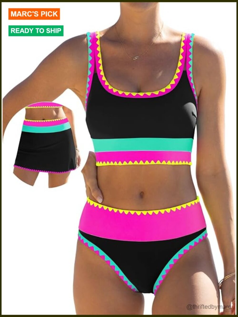 High Waisted Bikini Set with Skirt 3 Piece Tummy Control Swimwear
